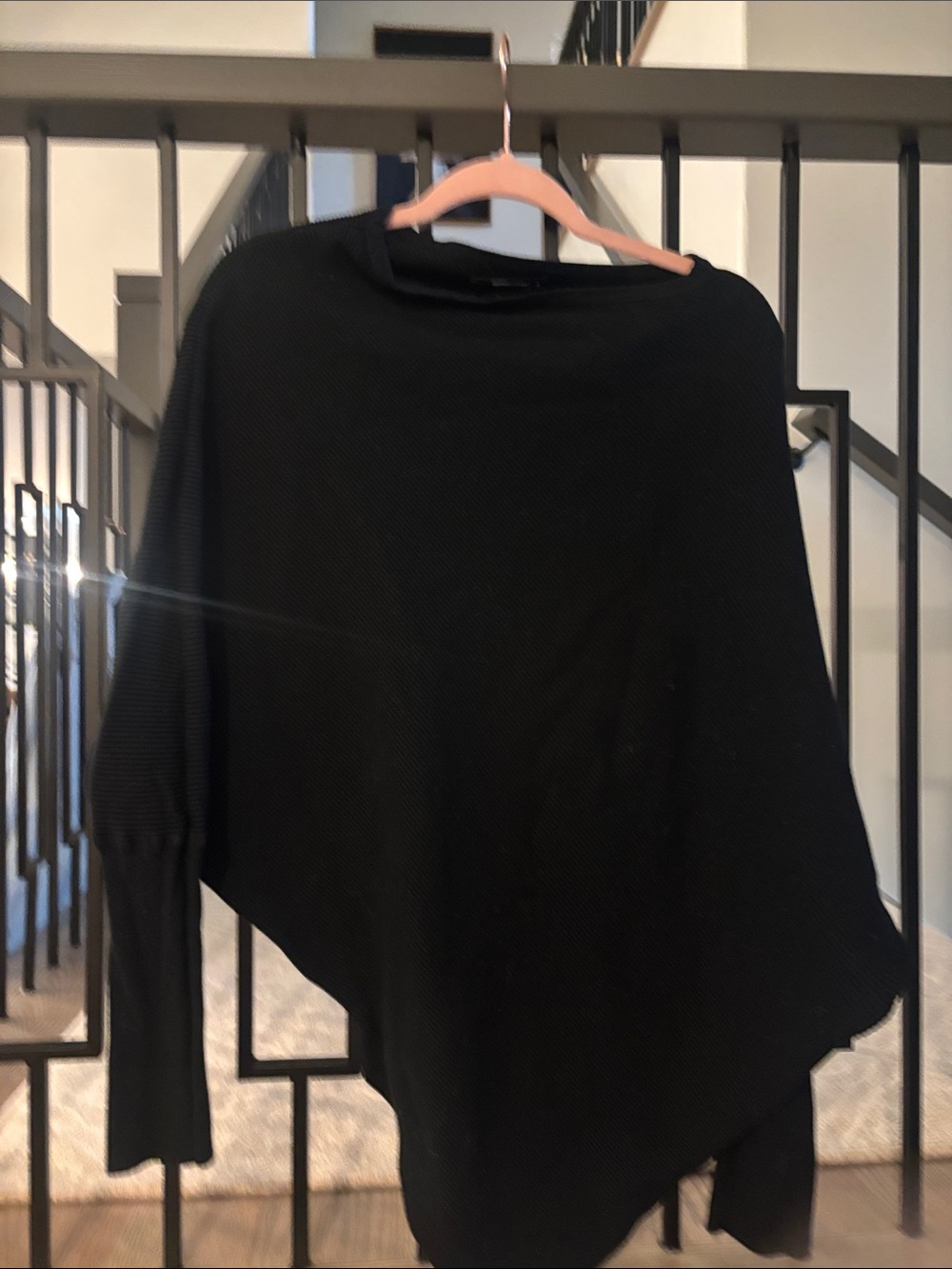 Olivaceous Black Asymmetric Knit Poncho Sweater